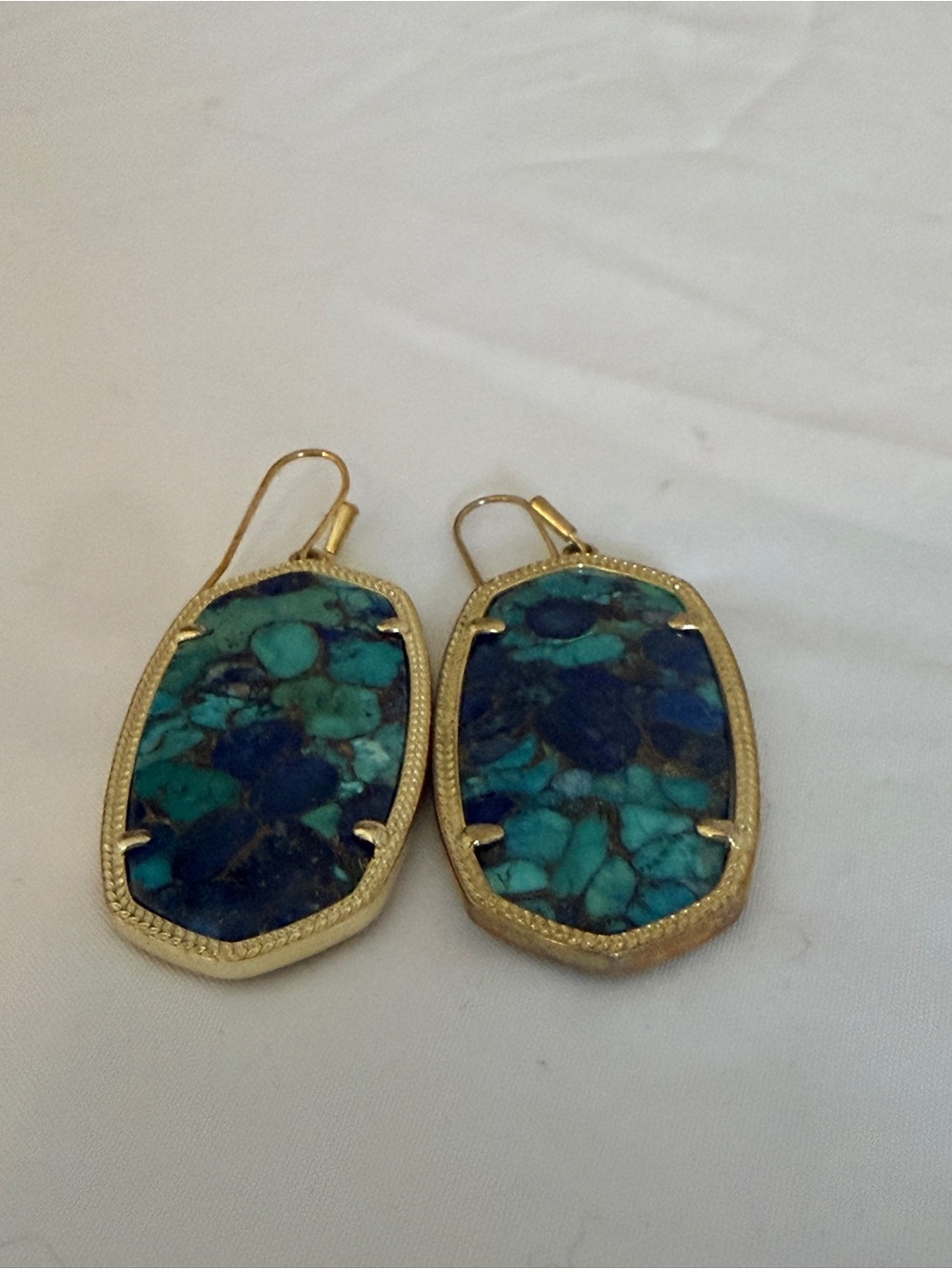 Kendra Scott Turquoise Mosaic Drop Earrings with Gold Frame